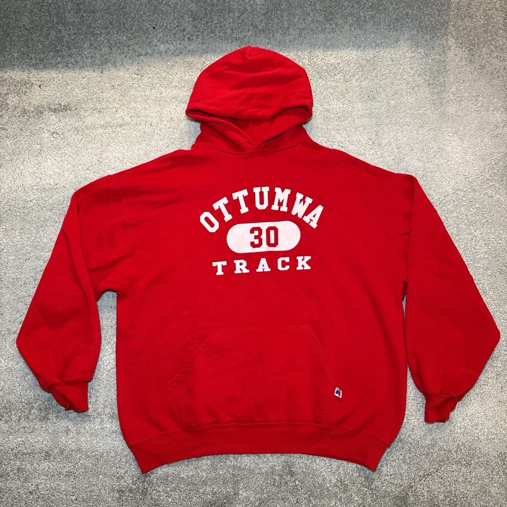 Vintage OTTUMWA 30 Track Russell Athletic Red Hoodie